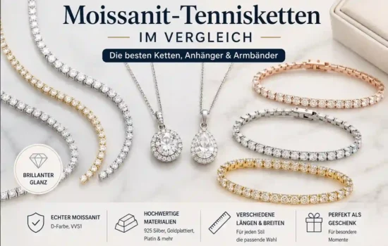 Elegante Moissanit-Tennisketten in Silber- und Goldoptik im Vergleich